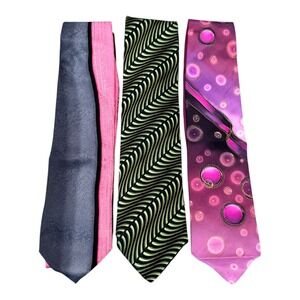 Vintage Kolte Italy Hand Painted Silk‎ Ties Set 3 Geometric Pattern Pink Purple